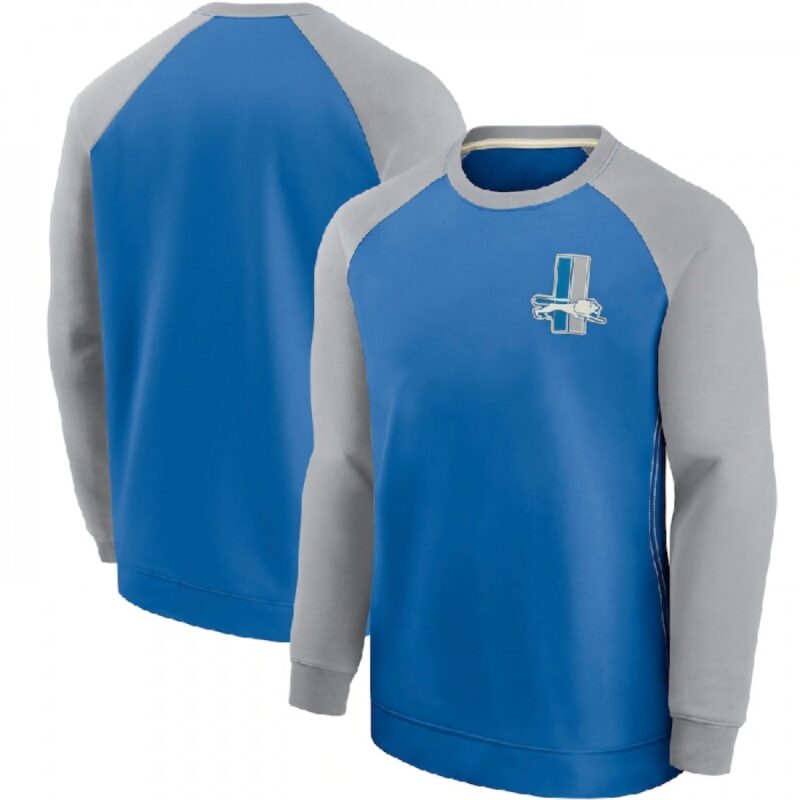 6862a31d51c4e_1 Men's Detroit Lions Blue/Grey Historic Raglan Crew Performance Sweater