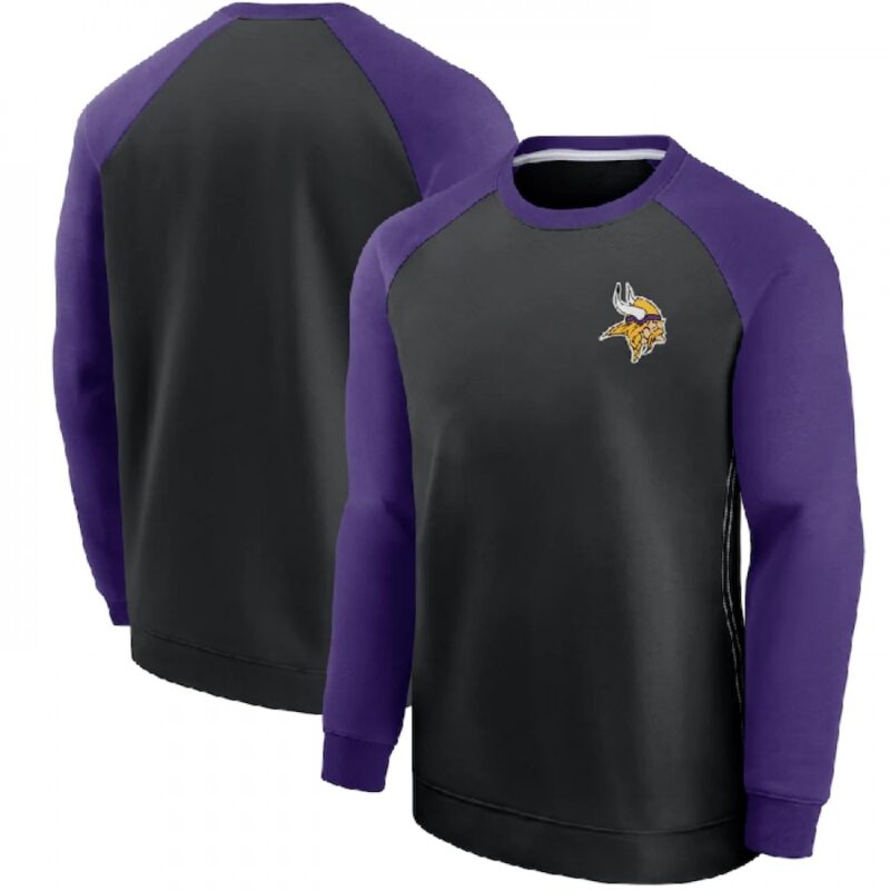 6862a3ab55633_1 Men's Minnesota Vikings Purple/Black Historic Raglan Crew Performance Sweater