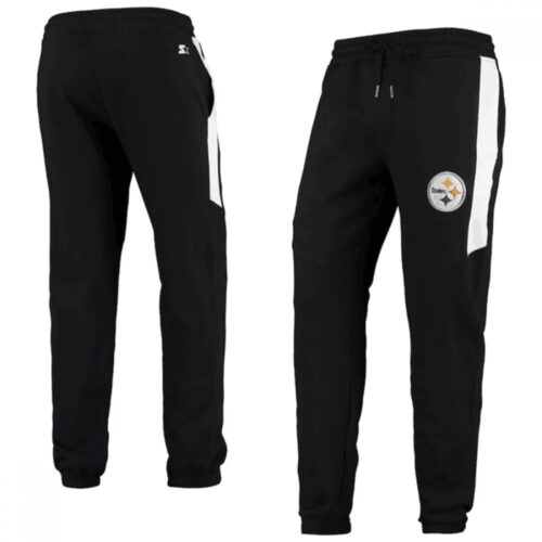 6862a6c6919d6_1 Men's Pittsburgh Steelers Starter Black/White Goal Post Fleece Pants