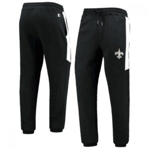 6862a757ad591_1 Men's New Orleans Saints Starter Black/White Goal Post Fleece Pants