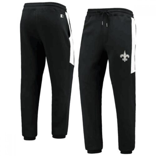 6862a757ad591_1 Men's New Orleans Saints Starter Black/White Goal Post Fleece Pants