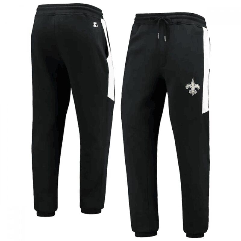 6862a757ad591_1 Men's New Orleans Saints Starter Black/White Goal Post Fleece Pants