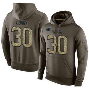 6862aa3db05fc_1 NFL Men's Carolina Panthers #30 Stephen Curry Stitched Green Olive Salute To Service KO Performance Hoodie