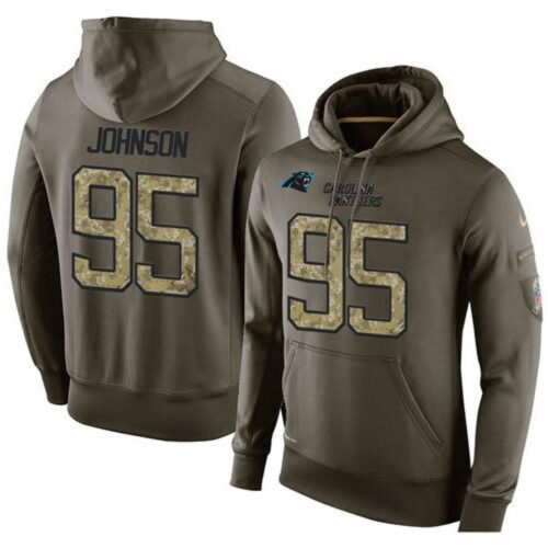 6862aa650e8df_1 NFL Men's Carolina Panthers #95 Charles Johnson Stitched Green Olive Salute To Service KO Performance Hoodie