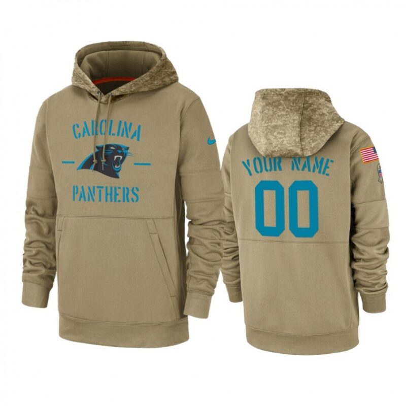 6862aa8336dee_1 Men's Carolina Panthers Customized Tan 2019 Salute To Service Sideline Therma Pullover Hoodie