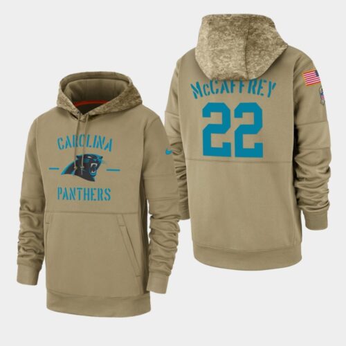 6862aa8968200_1 Men's Carolina Panthers #22 Christian McCaffrey Tan 2019 Salute to Service Sideline Therma Pullover Hoodie