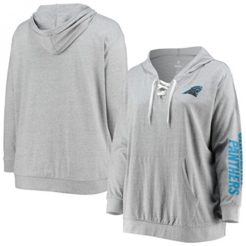 6862aabf08e0d_1 Women's Carolina Panthers Heathered Gray Lace-Up Pullover Hoodie