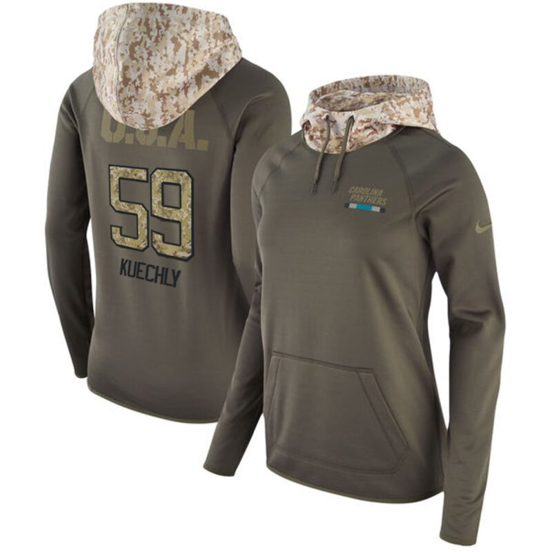 6862aad5d2bbc_1 Women's Carolina Panthers #59 Luke Kuechly Olive Salute to Service Sideline Therma Pullover Hoodie