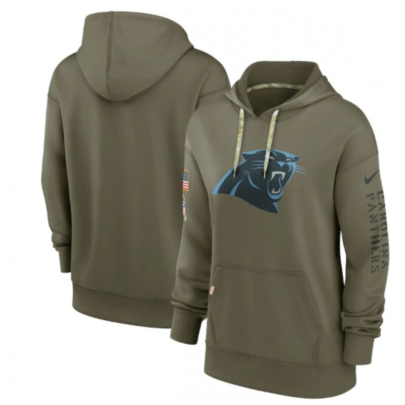 6862aadca0985_1 Women's Carolina Panthers 2022 Olive Salute to Service Therma Performance Pullover Hoodie(Run Small)