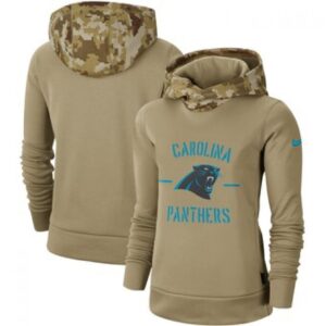6862aadfb2657_1 Women's Carolina Panthers Khaki 2019 Salute to Service Therma Pullover Hoodie(Run Small)