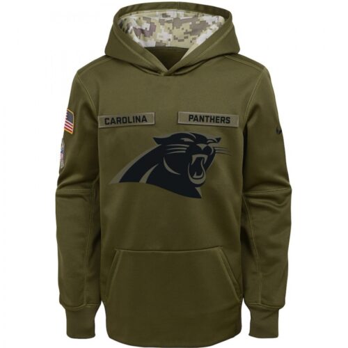 6862aaee2f3a5_1 Youth Carolina Panthers Olive Salute to Service Pullover Performance NFL Hoodie