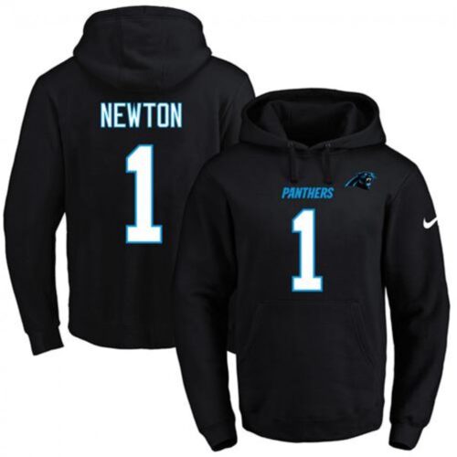 6862aafbd278e_1 Panthers #1 Cam Newton Black Name & Number Pullover NFL Hoodie