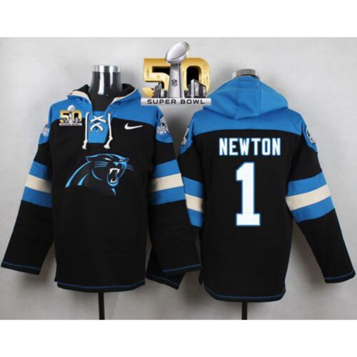6862ab0324049_1 Panthers #1 Cam Newton Black Super Bowl 50 Player Pullover NFL Hoodie