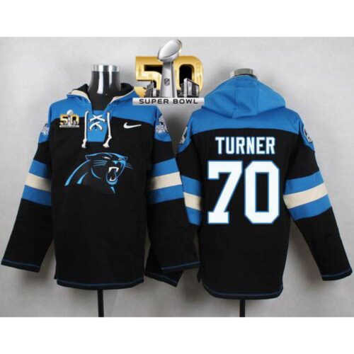 6862ab7befbf5_1 Panthers #70 Trai Turner Black Super Bowl 50 Player Pullover NFL Hoodie
