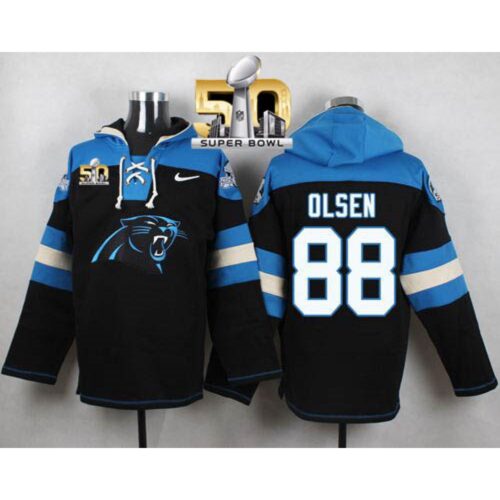 6862ab963442d_1 Panthers #88 Greg Olsen Black Super Bowl 50 Player Pullover NFL Hoodie