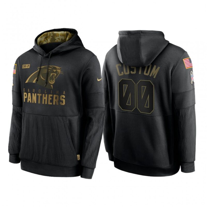 6862aba4bef4b_1 Men's Carolina Panthers Customized 2020 Black Salute To Service Sideline Performance Pullover Hoodie