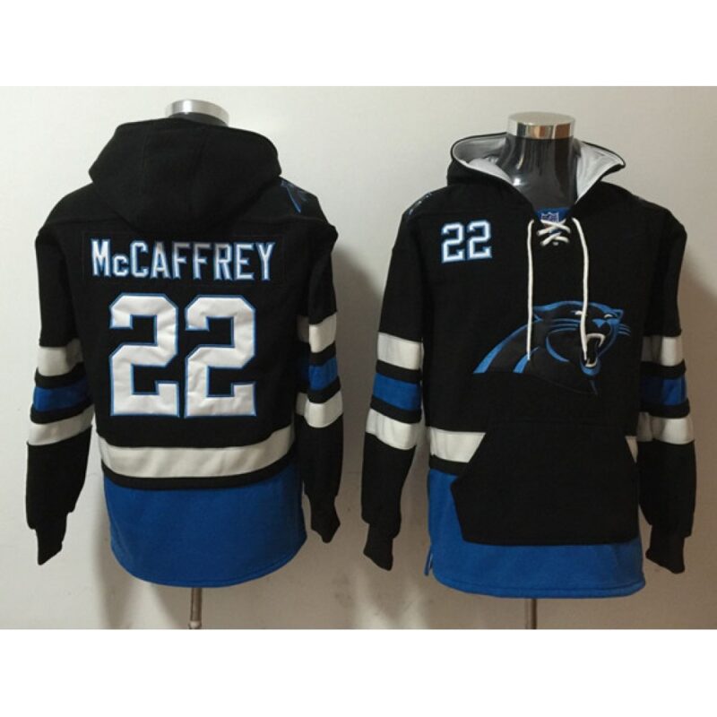6862abe9d26db_1 Men's Carolina Panthers #22 Christian McCaffrey Black Ageless Must-Have Lace-Up Pullover Hoodie