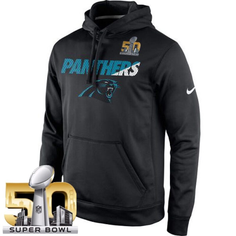 6862ac1c855f3_1 Men's Carolina Panthers Black Super Bowl 50 Kick Off Staff Performance Pullover Hoodie