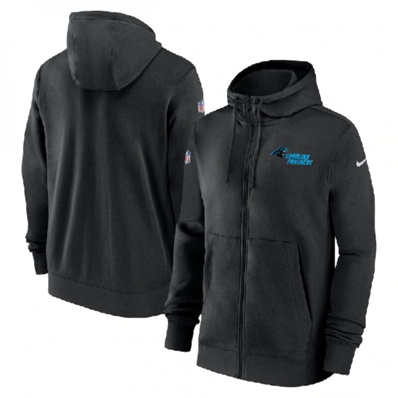 6862ac434d276_1 Men's Carolina Panthers Black Sideline Club Performance Full-Zip Hoodie