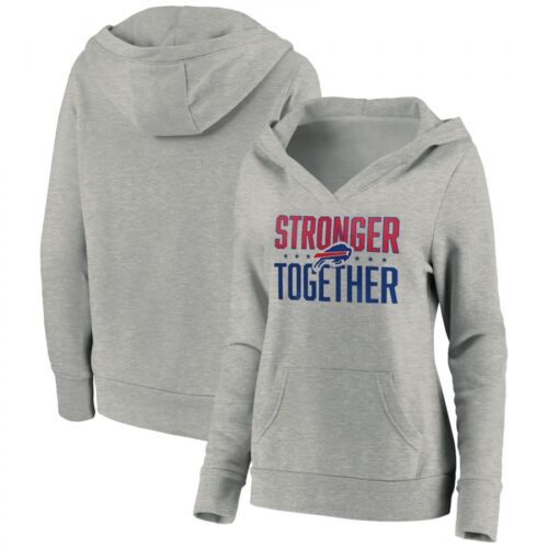 6862ad1f04285_1 Women's Buffalo Bills Heather Gray Stronger Together Crossover Neck Pullover Hoodie(Run Small)