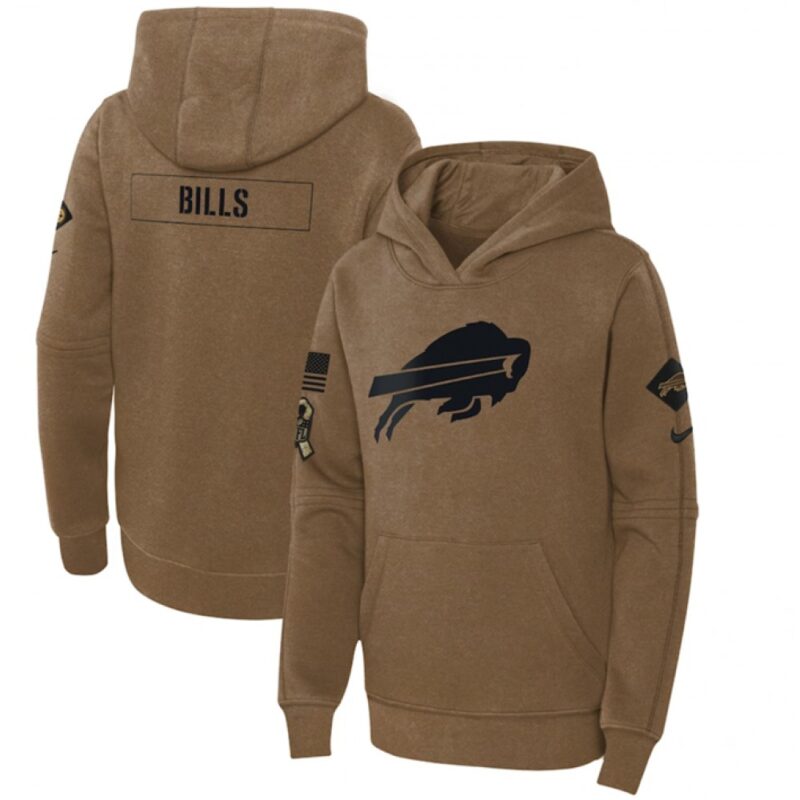 6862ad3fc91da_1 Youth Buffalo Bills 2023 Brown Salute to Service Pullover Hoodie