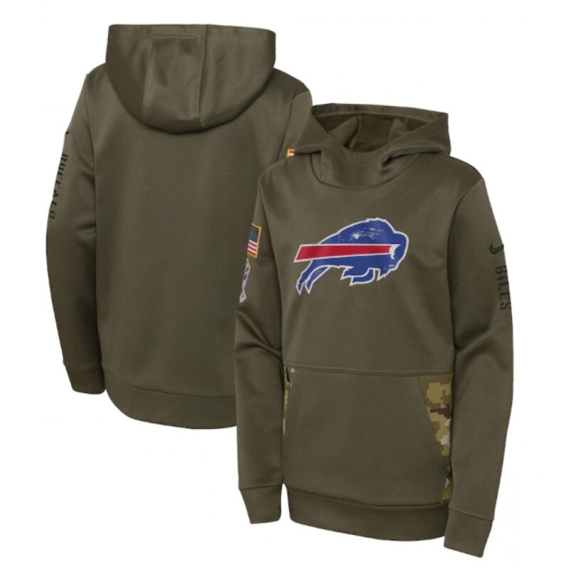 6862ad4a258c3_1 Youth Buffalo Bills 2022 Olive Salute to Service Therma Performance Pullover Hoodie