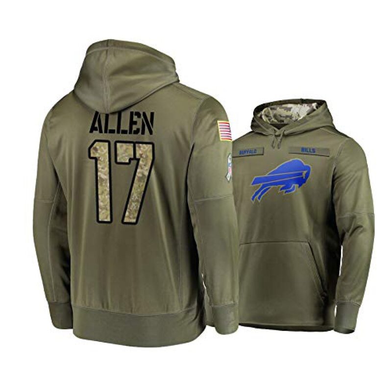 6862aeb743956_1 Men's Buffalo Bills #17 Josh Allen 2019 Olive Salute To Service Sideline Therma Performance Pullover Hoodie