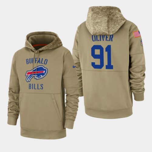 6862aebe36567_1 Men's Buffalo Bills #91 Ed Oliver Tan 2019 Salute to Service Sideline Therma Pullover Hoodie