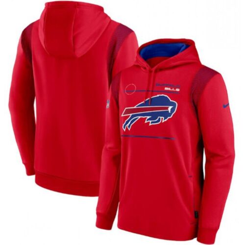 6862aefea2d47_1 Men's Buffalo Bills 2021 Red Sideline Logo Performance Pullover Hoodie