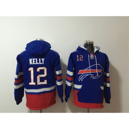 6862af0a5ea6b_1 Men's Buffalo Bills #12 Jim Kelly Royal Ageless Must-Have Lace-Up Pullover Hoodie