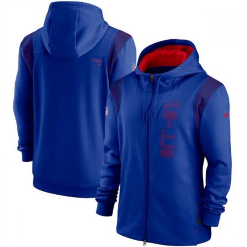 6862af55a67c5_1 Men's Buffalo Bills 2021 Royal Sideline Team Performance Full-Zip Hoodie