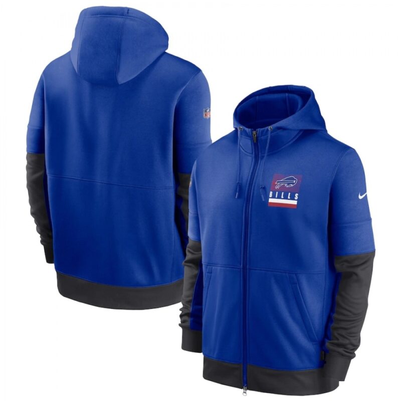 6862af5fd704e_1 Men's Buffalo Bills Royal Sideline Impact Lockup Performance Full-Zip Hoodie