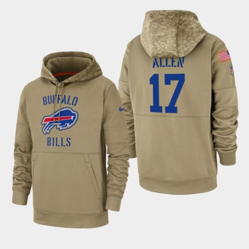 6862af68d64a2_1 Men's Buffalo Bills #17 Josh Allen Tan 2019 Salute to Service Sideline Therma Pullover Hoodie