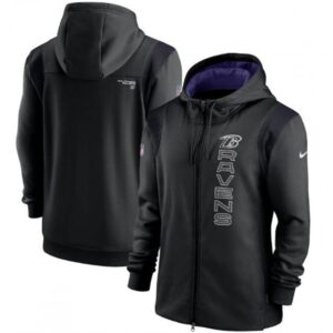 6862af8553af6_1 Men's Baltimore Ravens 2021 Black Sideline Team Performance Full-Zip Hoodie