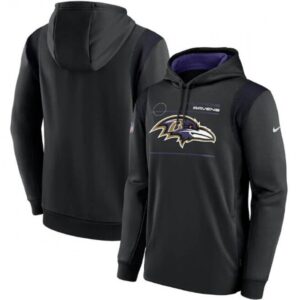 6862af8896e14_1 Men's Baltimore Ravens 2021 Black Sideline Logo Performance Pullover Hoodie