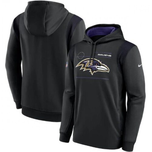 6862af8896e14_1 Men's Baltimore Ravens 2021 Black Sideline Logo Performance Pullover Hoodie