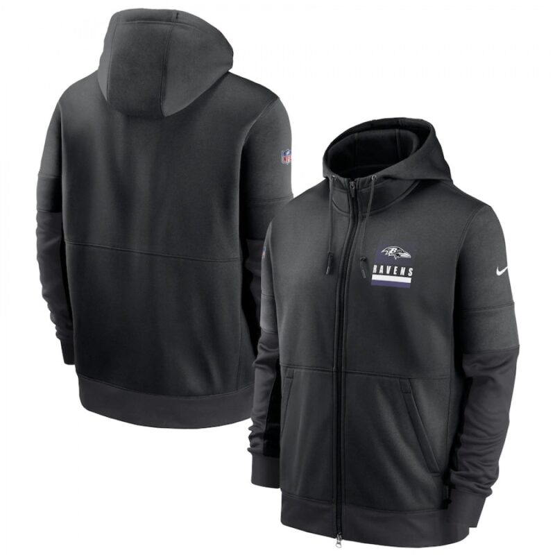 6862af8f9238a_1 Men's Baltimore Ravens Black Sideline Impact Lockup Performance Full-Zip Hoodie