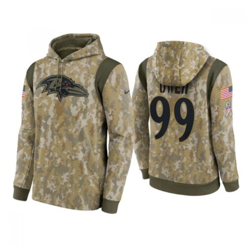 6862af9c7d381_1 Men's Baltimore Ravens #99 Jayson Oweh Camo 2021 Salute To Service Therma Performance Pullover Hoodie