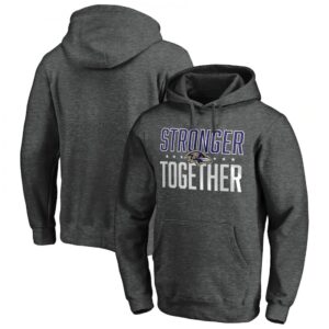 6862afa393b80_1 Men's Baltimore Ravens Heather Charcoal Stronger Together Pullover Hoodie