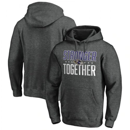 6862afa393b80_1 Men's Baltimore Ravens Heather Charcoal Stronger Together Pullover Hoodie