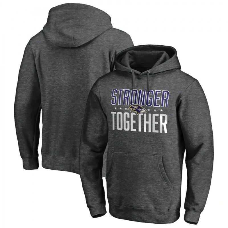 6862afa393b80_1 Men's Baltimore Ravens Heather Charcoal Stronger Together Pullover Hoodie