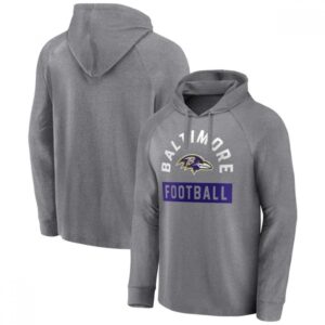6862afb48d7d2_1 Men's Baltimore Ravens Heathered Gray No Time Off Raglan Pullover Hoodie