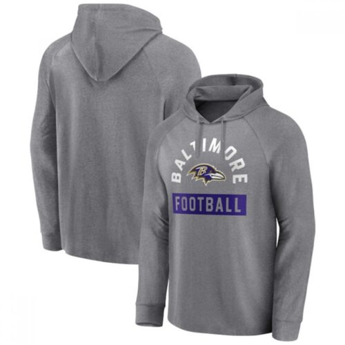 6862afb48d7d2_1 Men's Baltimore Ravens Heathered Gray No Time Off Raglan Pullover Hoodie