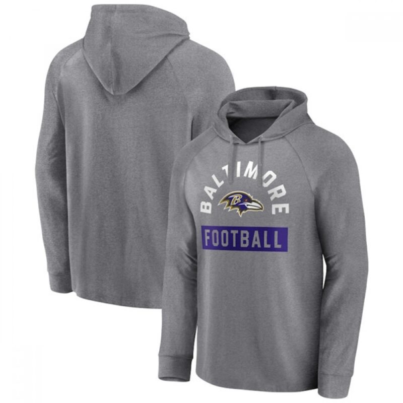 6862afb48d7d2_1 Men's Baltimore Ravens Heathered Gray No Time Off Raglan Pullover Hoodie