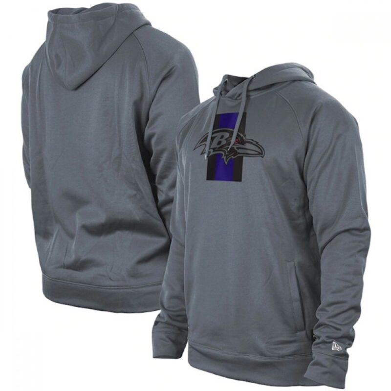 6862afb8ad53d_1 Men's Baltimore Ravens Gray New Era Training Camp Raglan Pullover Hoodie