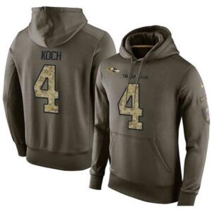 6862afd735a8c_1 NFL Men's Baltimore Ravens #4 Sam Koch Stitched Green Olive Salute To Service KO Performance Hoodie
