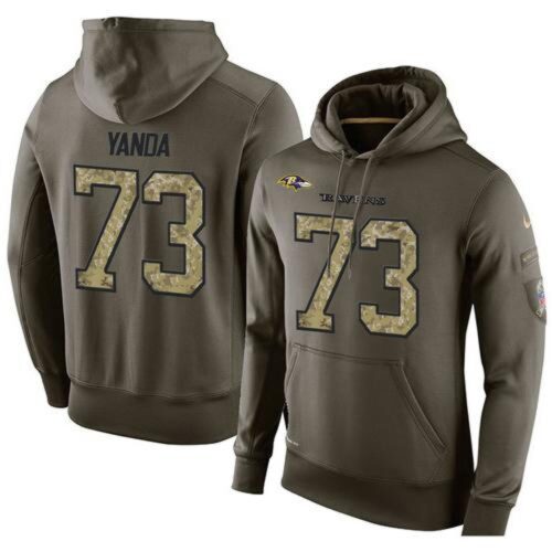 6862aff96d1b2_1 NFL Men's Baltimore Ravens #73 Marshal Yanda Stitched Green Olive Salute To Service KO Performance Hoodie