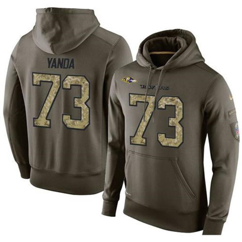 6862aff96d1b2_1 NFL Men's Baltimore Ravens #73 Marshal Yanda Stitched Green Olive Salute To Service KO Performance Hoodie