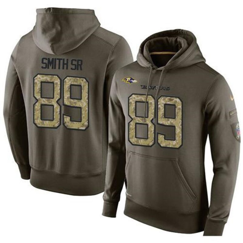 6862b0088a607_1 NFL Men's Baltimore Ravens #89 Steve Smith Sr Stitched Green Olive Salute To Service KO Performance Hoodie