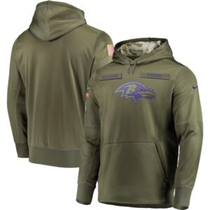 6862b01c87c67_1 Men's Baltimore Ravens 2018 Olive Salute to Service Sideline Therma Performance Pullover Stitched NFL Hoodie